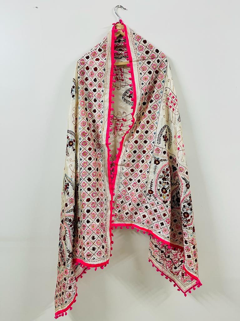 Chanderi Cotton Dupatta With Pom Pom