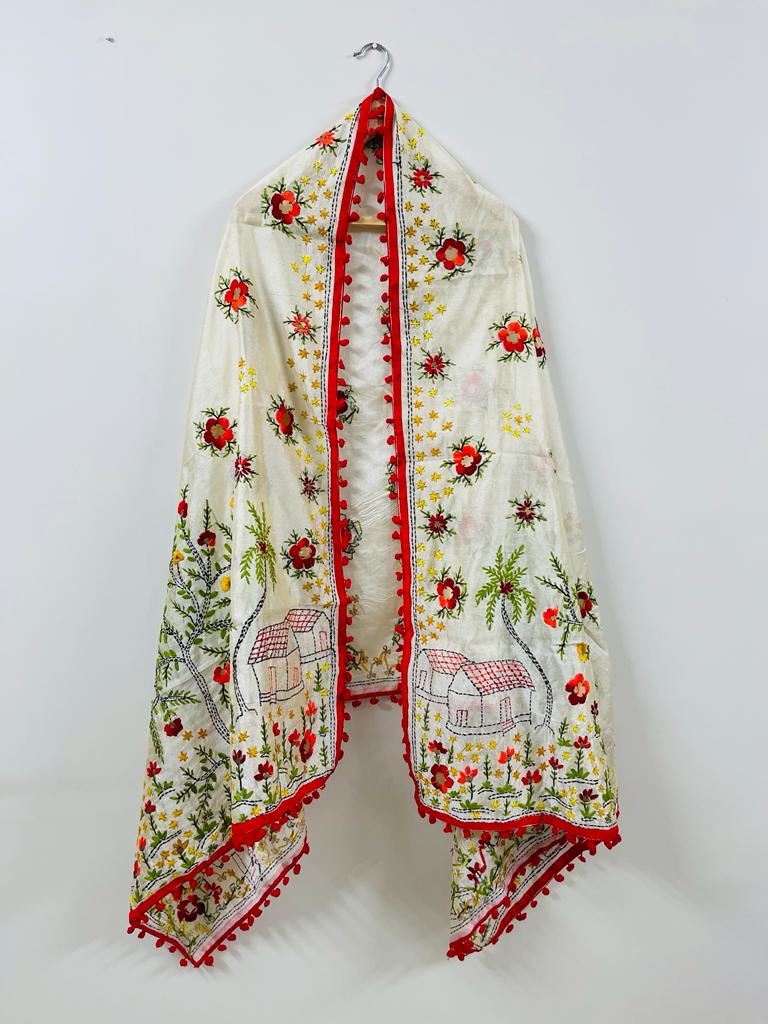 Chanderi Cotton Dupatta With Pom Pom